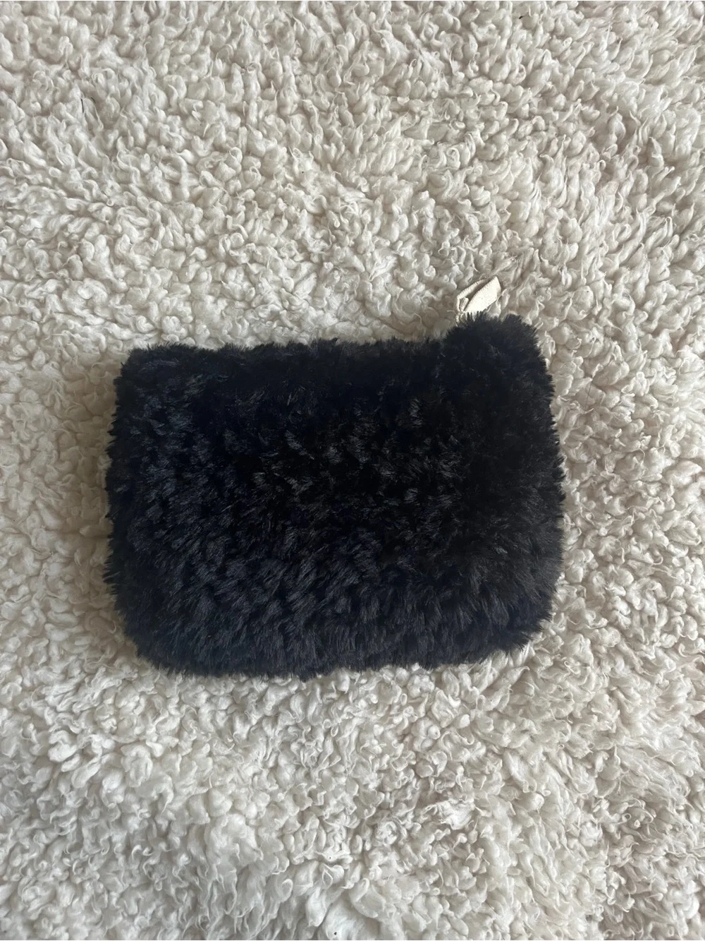 Black Faux Fur Zip Pouch - Women Bags